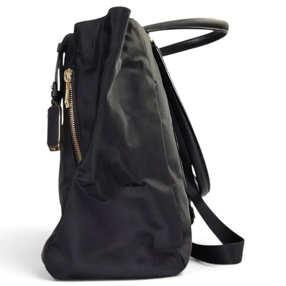 TUMI Voyageur Valetta Large Tote Bag Black Gold Nylon Leather Laptop Travel